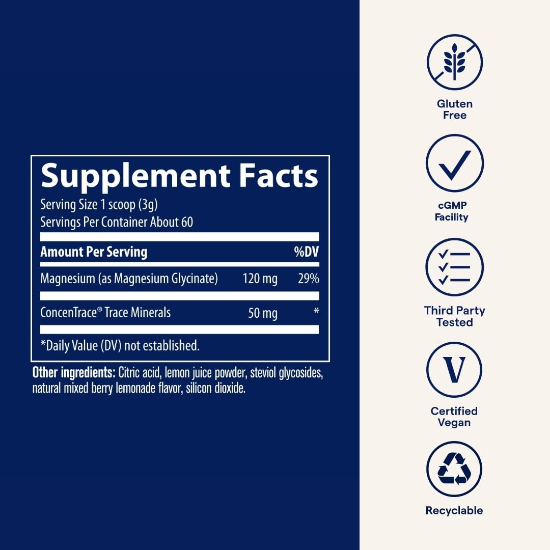 Trace Minerals Magnesium Glycinate Powder – Sleep Support (180g, 60 Servings)