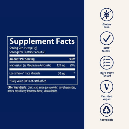Trace Minerals Magnesium Glycinate Powder – Sleep Support (180g, 60 Servings)