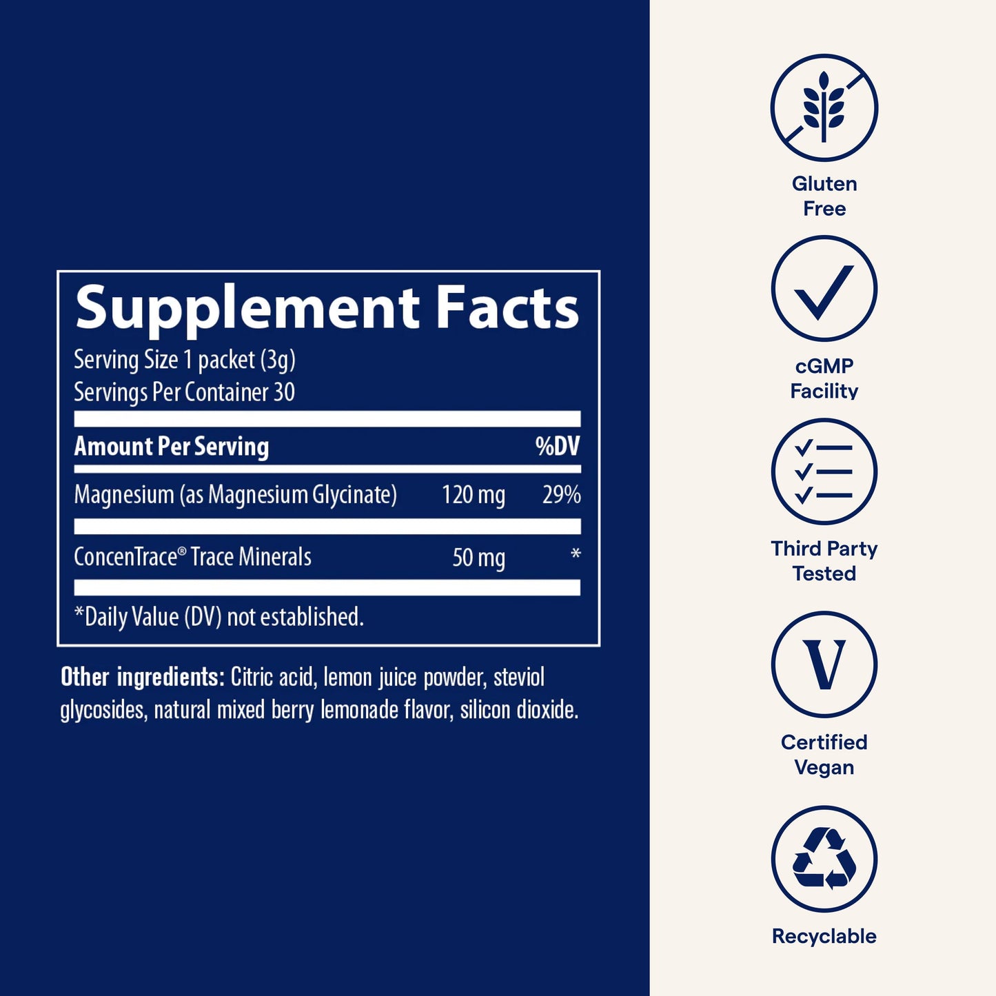 Trace Minerals Magnesium Glycinate – Bedtime Sleep Support, Mixed Berry Lemonade, 30 Servings