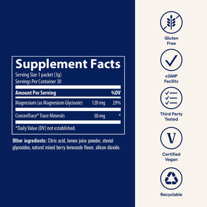 Trace Minerals Magnesium Glycinate – Bedtime Sleep Support, Mixed Berry Lemonade, 30 Servings