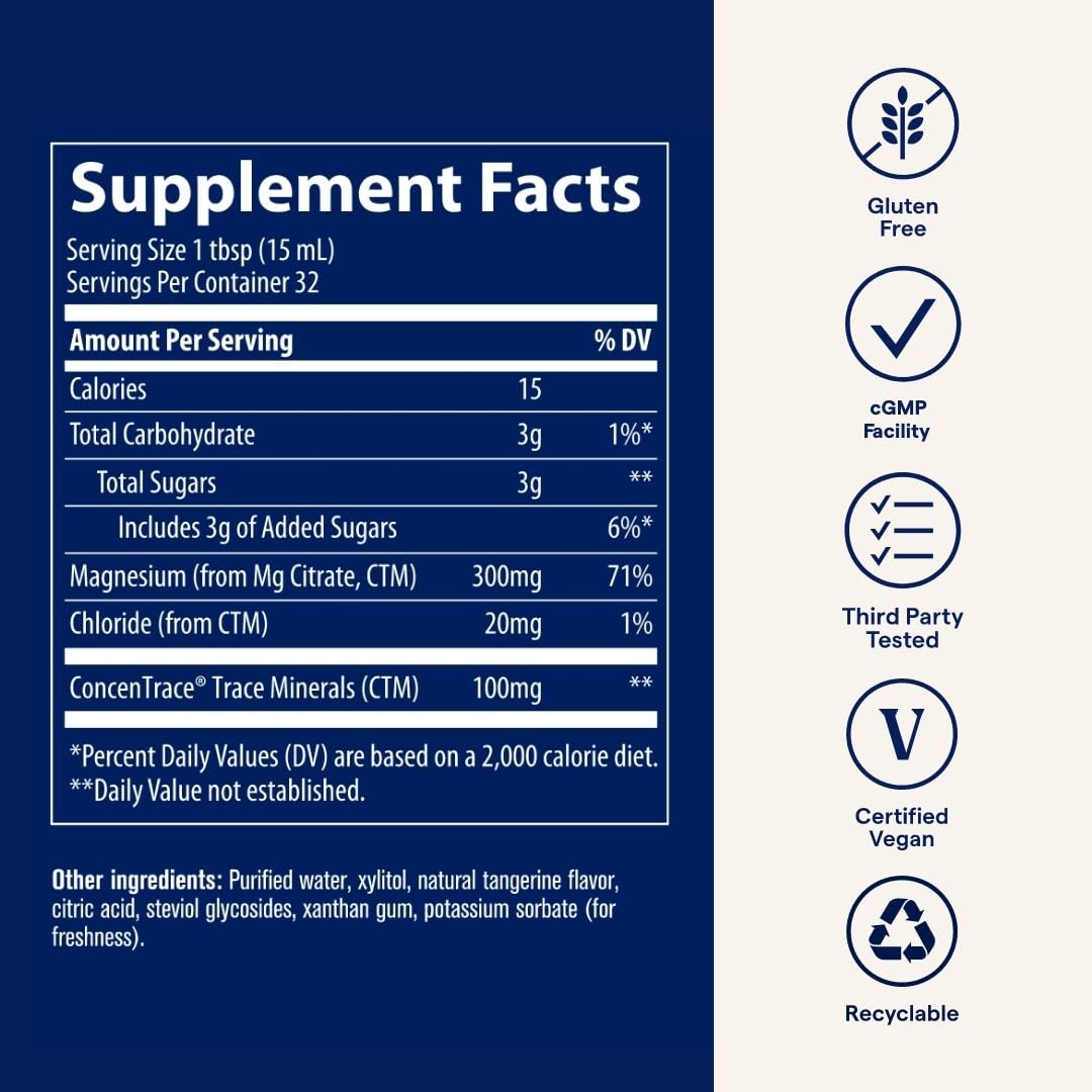 Trace Minerals Magnesium Liquid 300mg – Energy, Heart & Bone Health Support | 16 fl oz