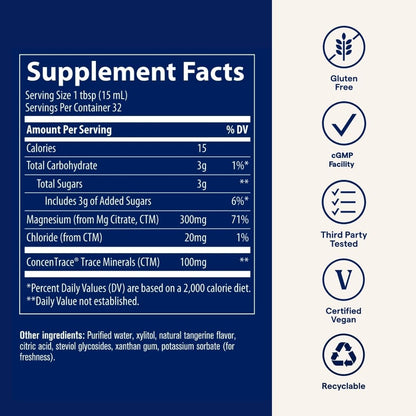 Trace Minerals Magnesium Liquid 300mg – Energy, Heart & Bone Health Support | 16 fl oz