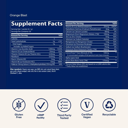 Trace Minerals Power Pak Multivitamin & Electrolyte Packets | 70+ Minerals, 1200 mg Vitamin C | 90 Packets