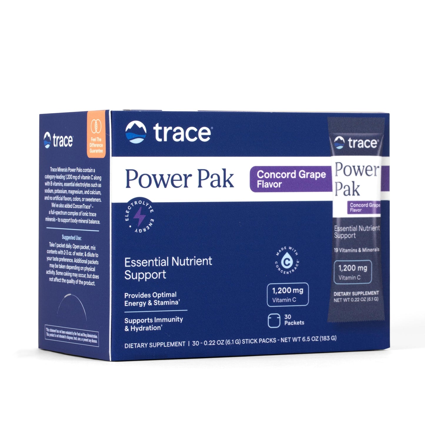 Trace Minerals Power Pak - Concord Grape (1200 mg Vitamin C + 70+ Minerals) 30 Packets
