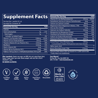 Trace Minerals Power Pak - Concord Grape (1200 mg Vitamin C + 70+ Minerals) 30 Packets
