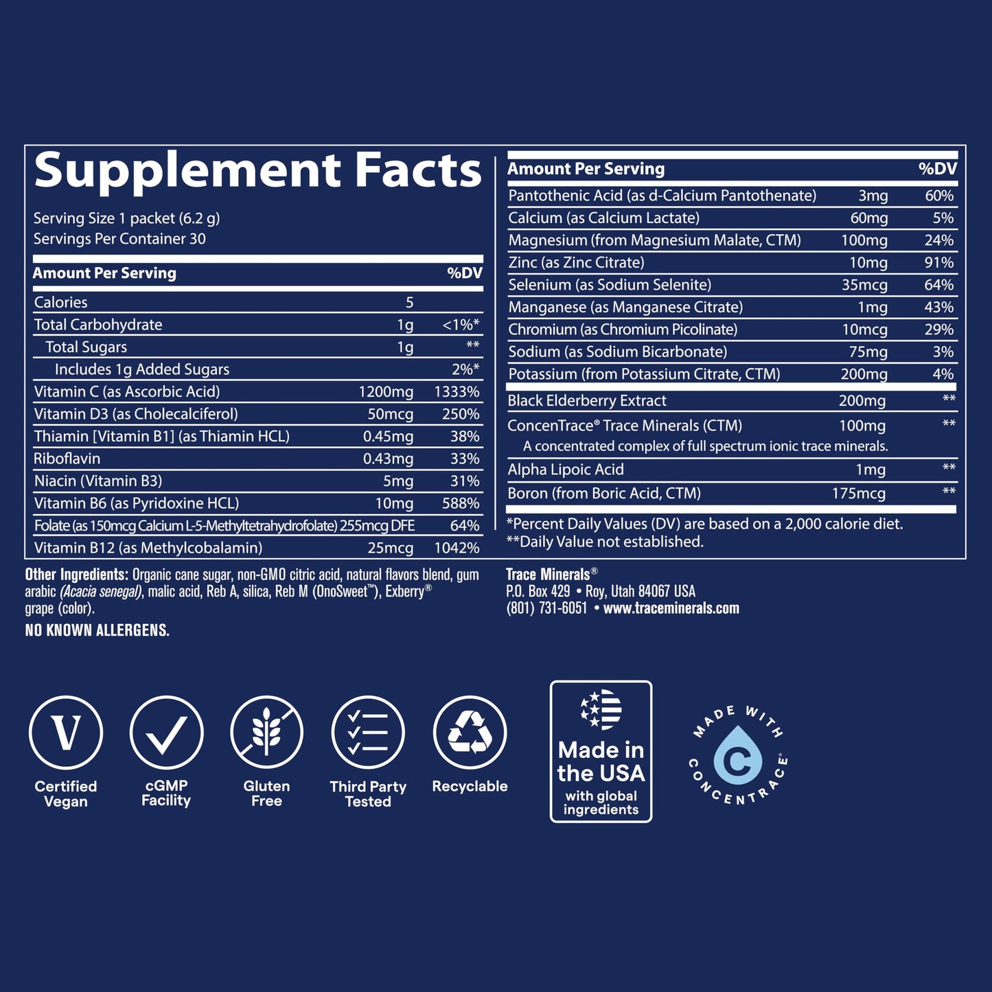 Trace Minerals Power Pak Electrolyte Multivitamin Packets – Acai Berry, 60 Packets