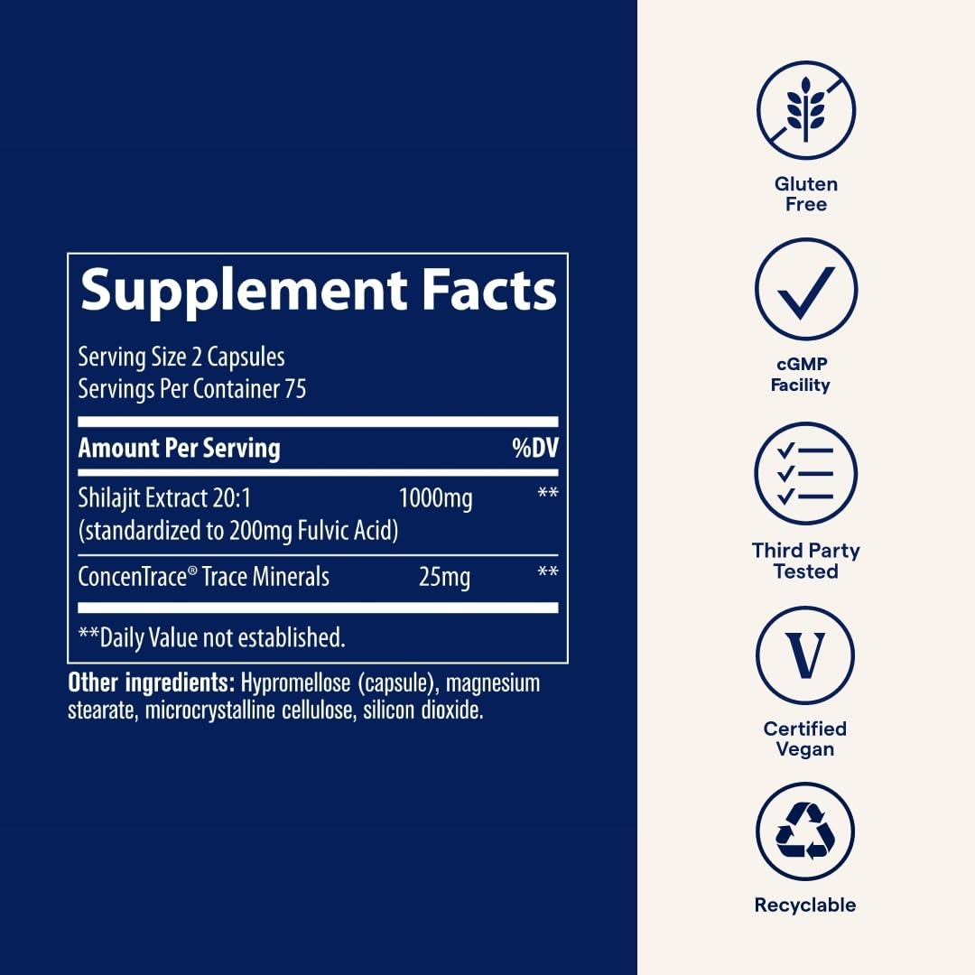 Trace Minerals Shilajit Capsules - Immunity & Energy Support | 150 Count (75 Servings)