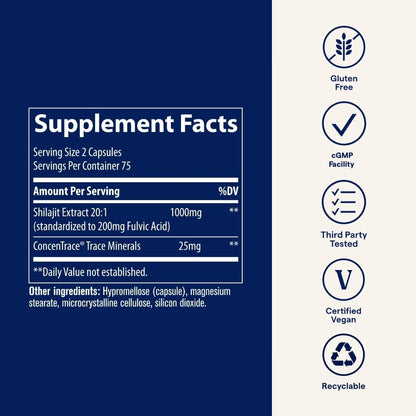 Trace Minerals Shilajit Capsules - Immunity & Energy Support | 150 Count (75 Servings)