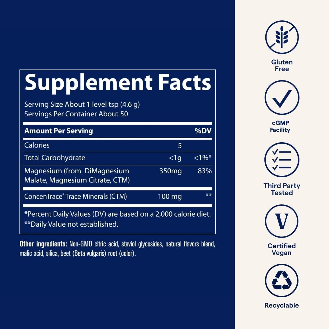 Trace Minerals Stress-X Magnesium Powder Raspberry Lemon (8.5 oz) – Stress Relief & Sleep Support