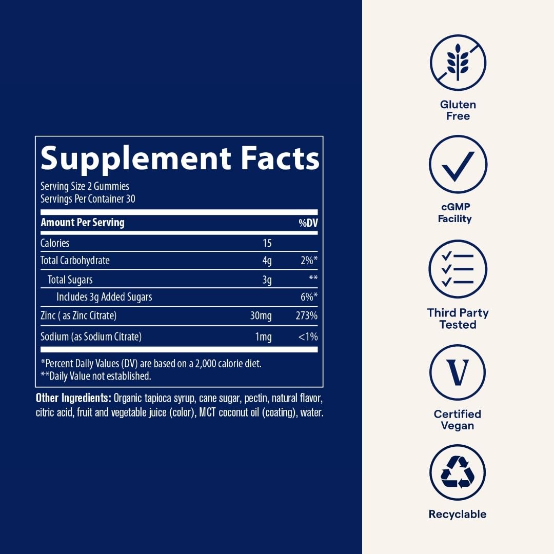 Trace Minerals Zinc Gummy – Immune Support & Healthy Development (Vegan, Gelatin-Free) | 60 Count