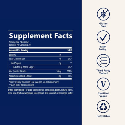 Trace Minerals Zinc Gummy – Immune Support & Healthy Development (Vegan, Gelatin-Free) | 60 Count