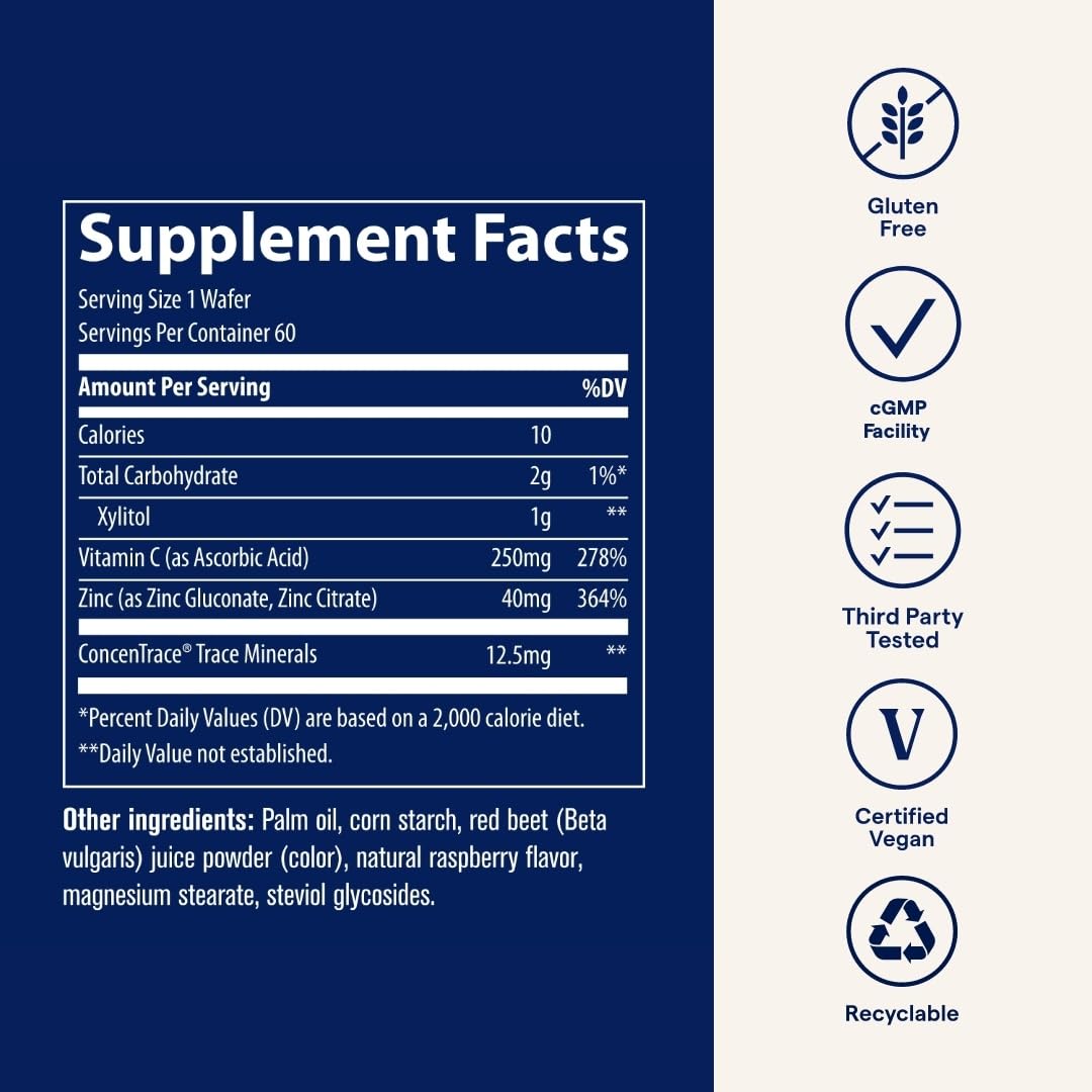 Trace Minerals Zinc + Vitamin C Chewable Wafers — Immune Support & Antioxidant (60 Servings)
