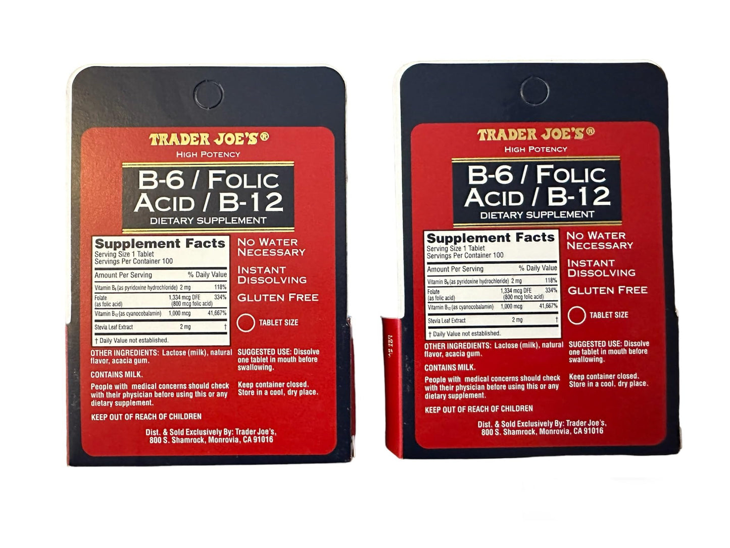 Trader Joe's B-6, Folic Acid & B-12 Supplement – 200 Tablets (2-Pack)