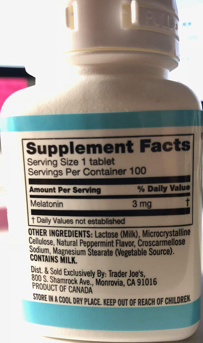 Trader Joe's 3-Pack Chewable Melatonin Peppermint Flavor 3mg | 100 Tablets