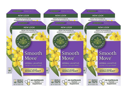 Traditional Medicinals Smooth Move Senna Laxative Capsules – Organic, Non-GMO, 50 Count (Pack of 6)