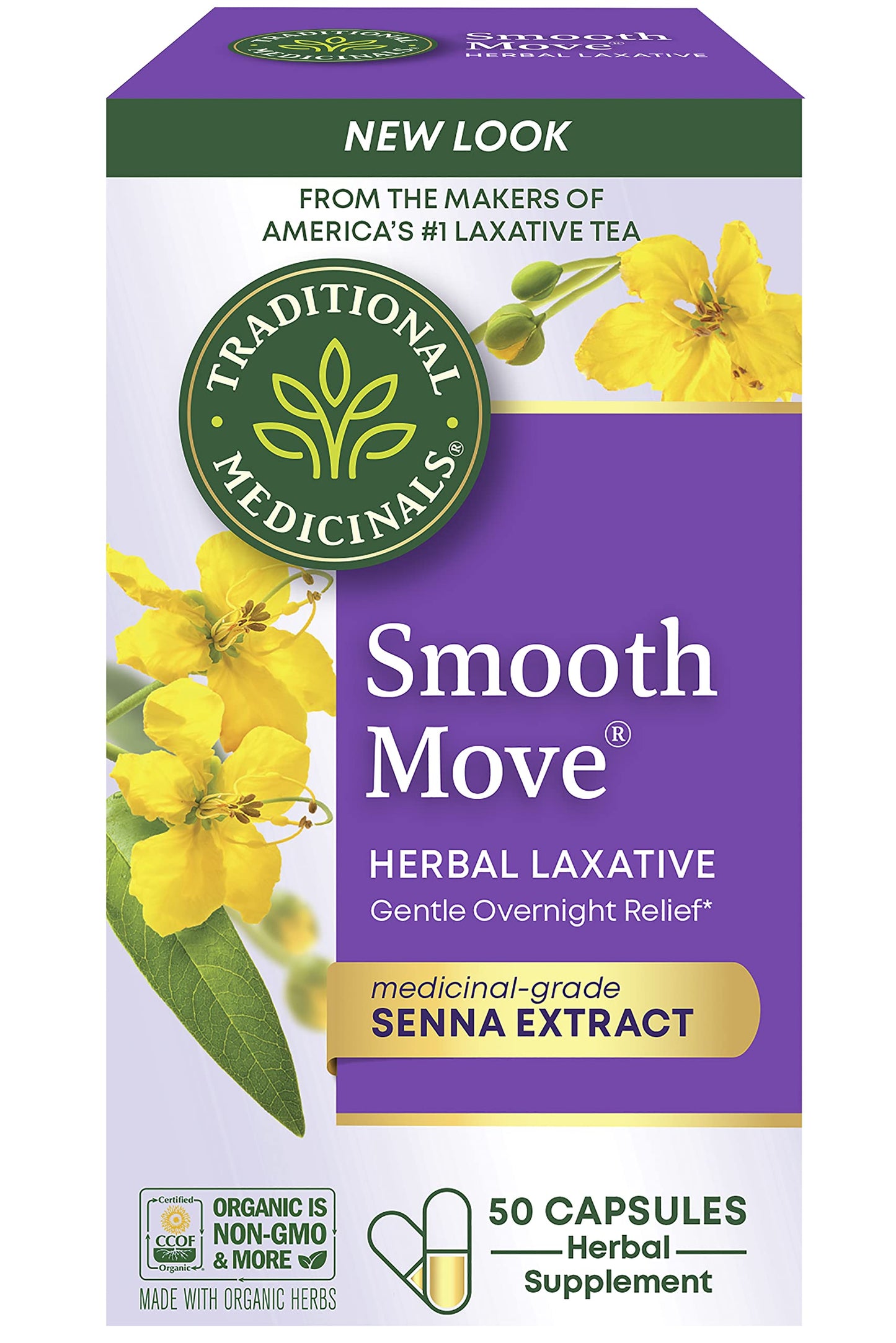 Traditional Medicinals Smooth Move Laxative Capsules – Organic Senna, 50 Caps