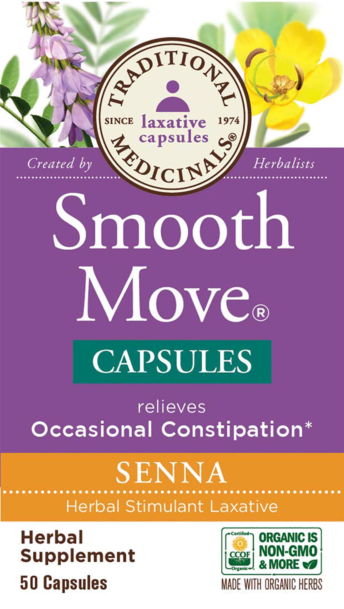 Traditional Medicinals - Smooth Move Senna, 50 Capsules | Organic & Pharmacopoeia Quality
