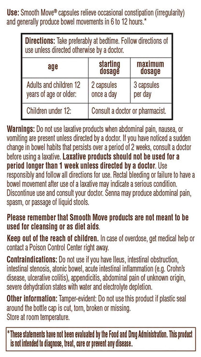 Traditional Medicinals - Smooth Move Senna, 50 Capsules | Organic & Pharmacopoeia Quality