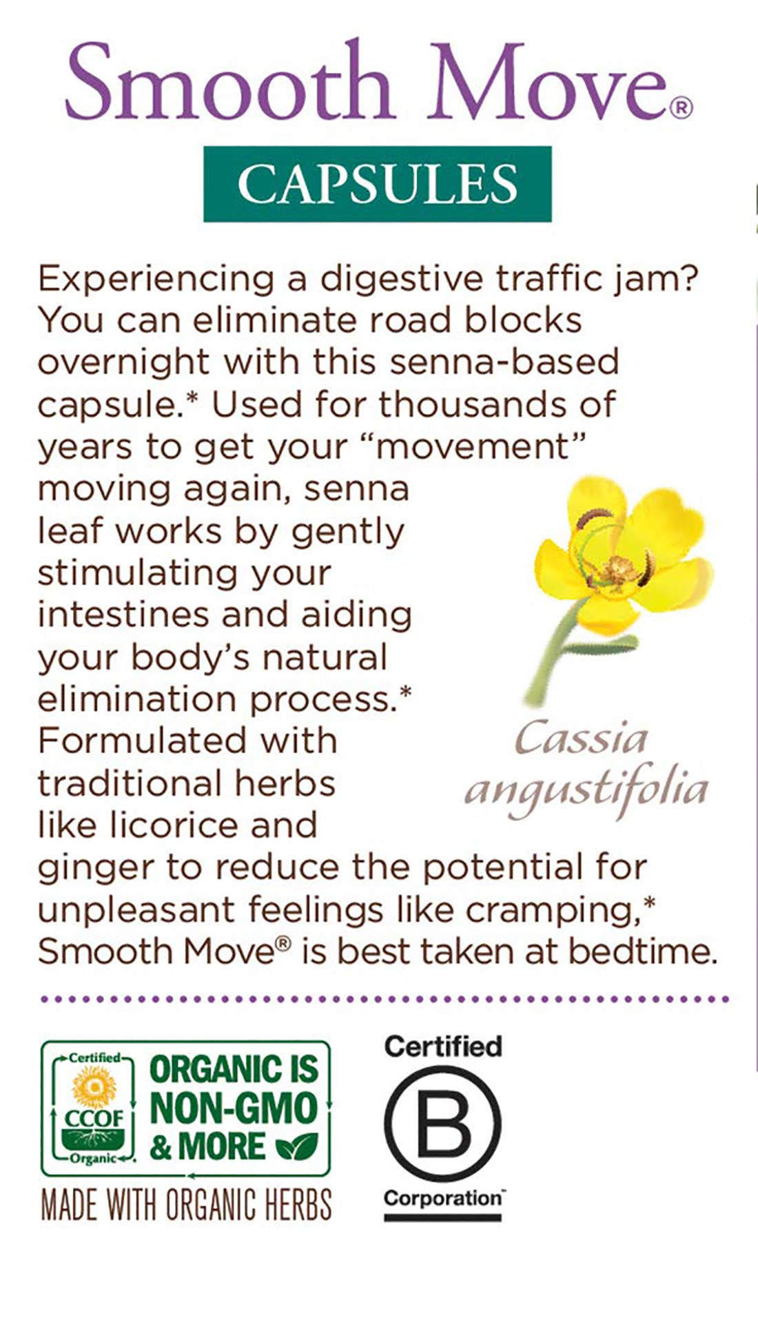 Traditional Medicinals - Smooth Move Senna, 50 Capsules | Organic & Pharmacopoeia Quality