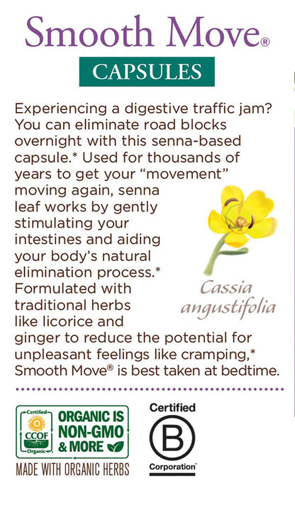 Traditional Medicinals - Smooth Move Senna, 50 Capsules | Organic & Pharmacopoeia Quality