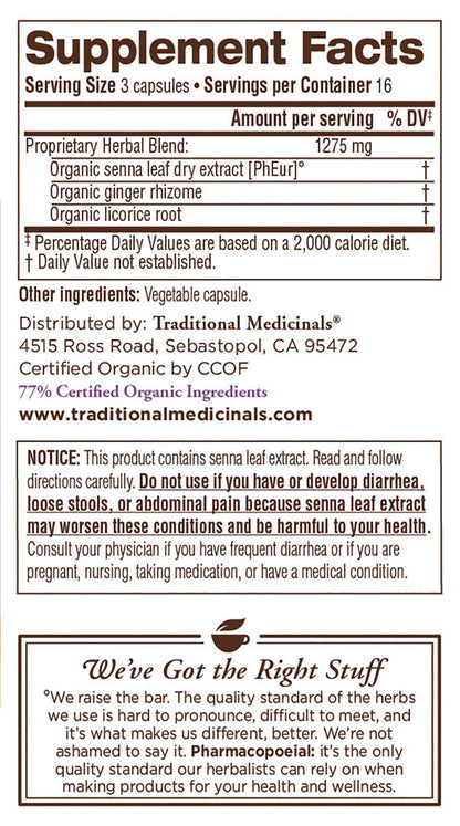 Traditional Medicinals - Smooth Move Senna, 50 Capsules | Organic & Pharmacopoeia Quality