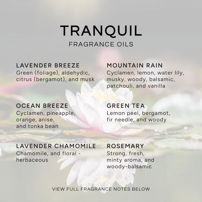 Tranquil Set of 6 Premium Fragrance Oils (10ml) – Lavender Breeze, Mountain Rain, Ocean Breeze, Lavender Chamomile, Green Tea, Rosemary