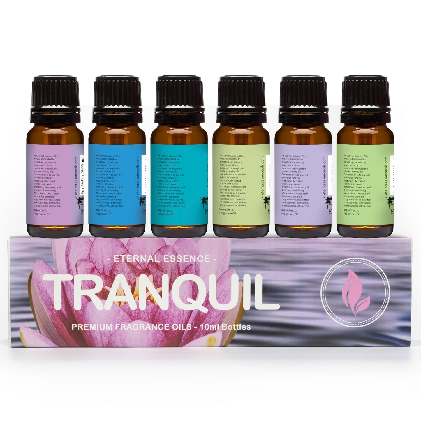 Tranquil Set of 6 Premium Fragrance Oils (10ml) – Lavender Breeze, Mountain Rain, Ocean Breeze, Lavender Chamomile, Green Tea, Rosemary