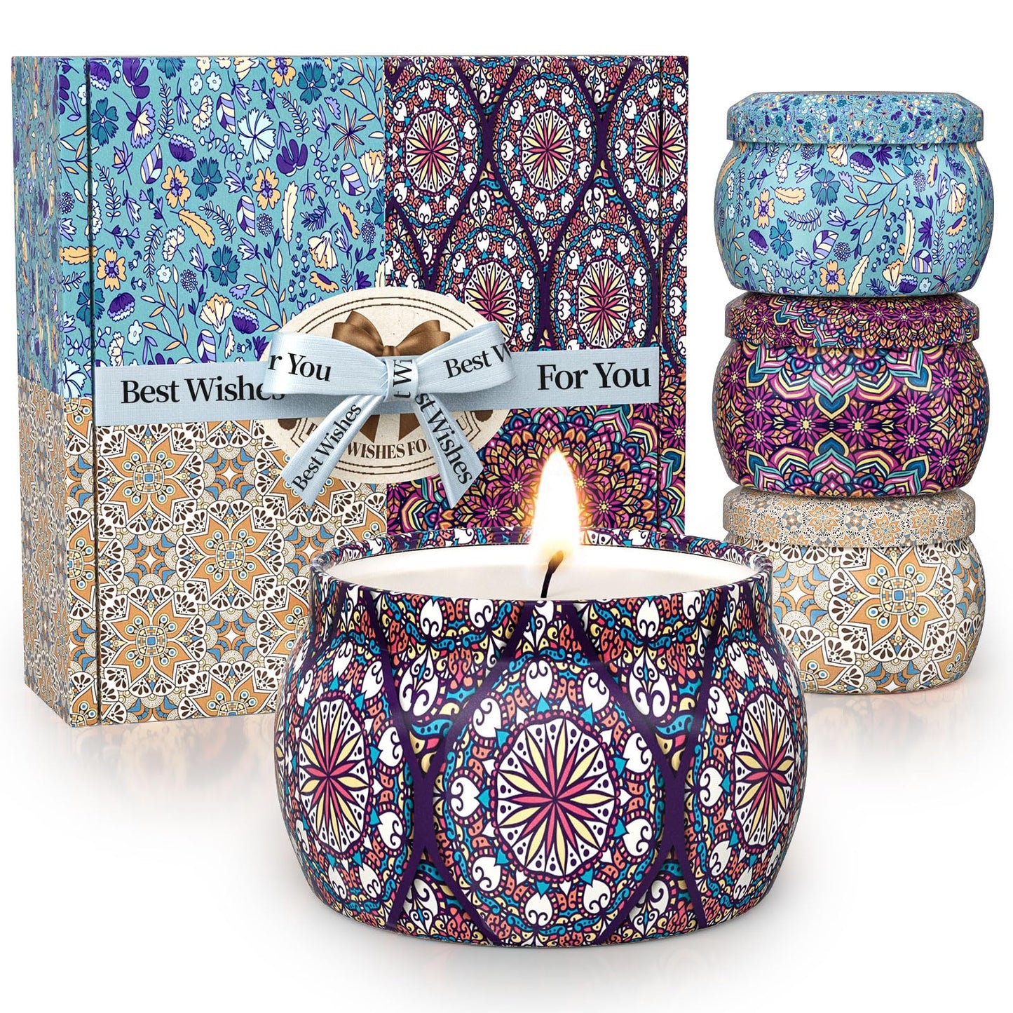 TranquilBliss Scented Candle Set | 4 Pack Soy Wax Candles, 120H Burn Time