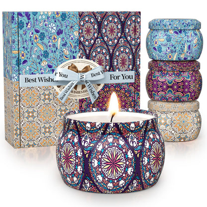 TranquilBliss Scented Candle Set | 4 Pack Soy Wax Candles, 120H Burn Time