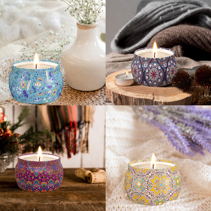 TranquilBliss Scented Candle Set | 4 Pack Soy Wax Candles, 120H Burn Time