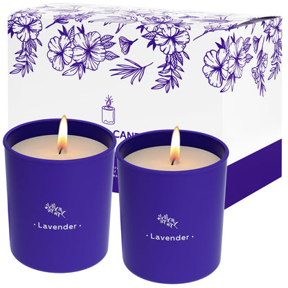 TranquilBliss Lavender Candles - 8 oz Soy Wax, Purple Jar, 2-Pack Gift for Women
