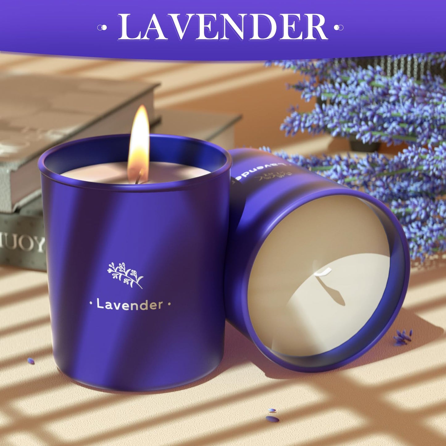 TranquilBliss Lavender Candles - 8 oz Soy Wax, Purple Jar, 2-Pack Gift for Women