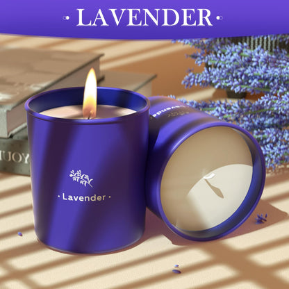TranquilBliss Lavender Candles - 8 oz Soy Wax, Purple Jar, 2-Pack Gift for Women