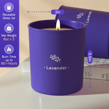 TranquilBliss Lavender Candles - 8 oz Soy Wax, Purple Jar, 2-Pack Gift for Women