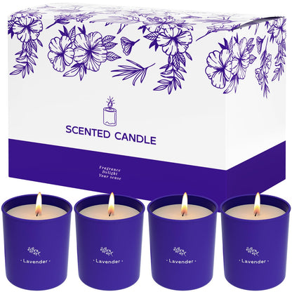 TranquilBliss Lavender Candles – 8 oz Soy Wax, Purple Jar, 4 Pack