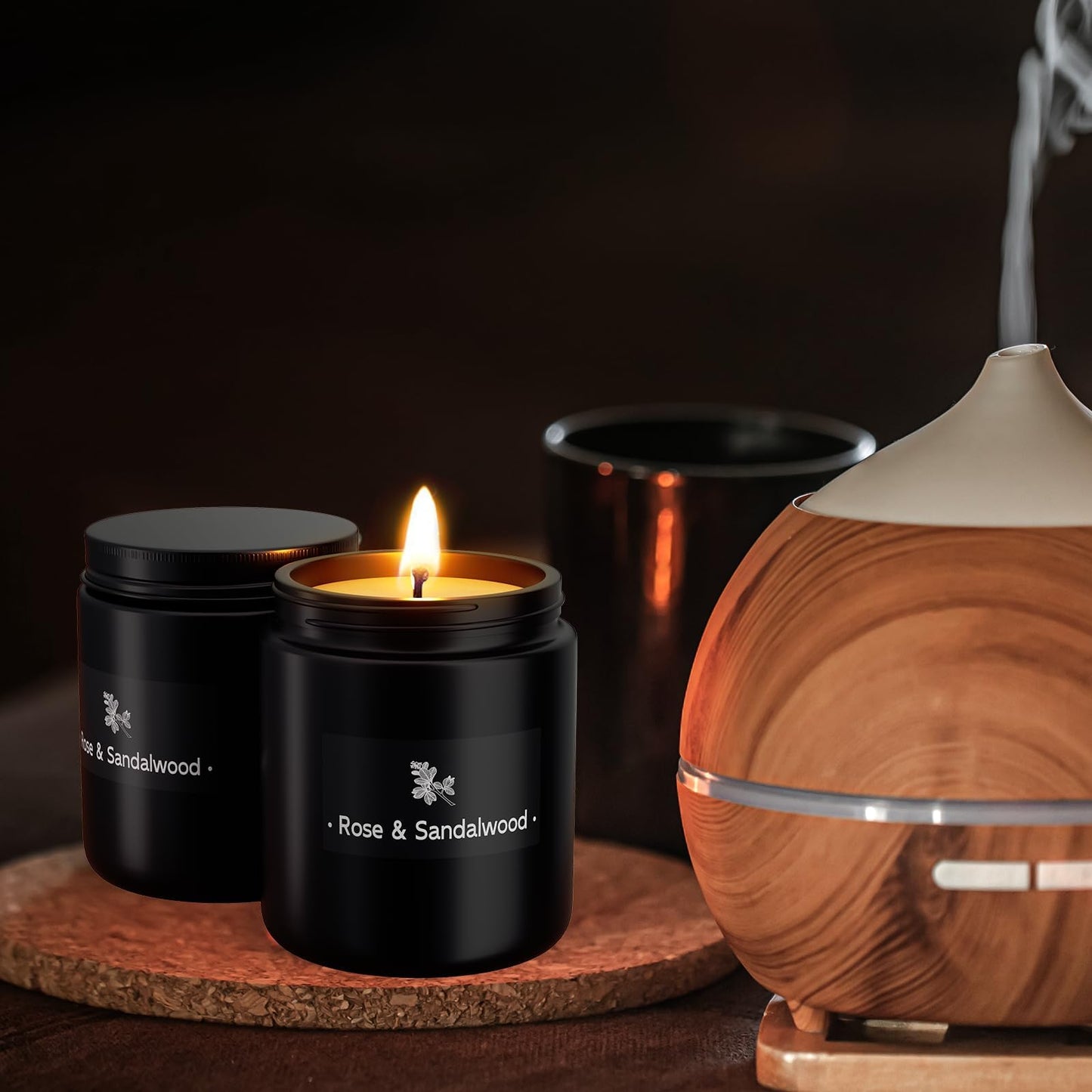 TranquilBliss Rose & Sandalwood Black Candle - 7.6oz Soy Wax, Gift for Men