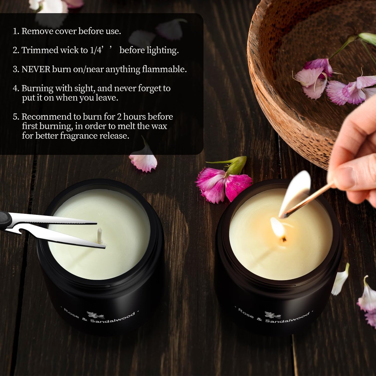 TranquilBliss Rose & Sandalwood Black Candle - 7.6oz Soy Wax, Gift for Men