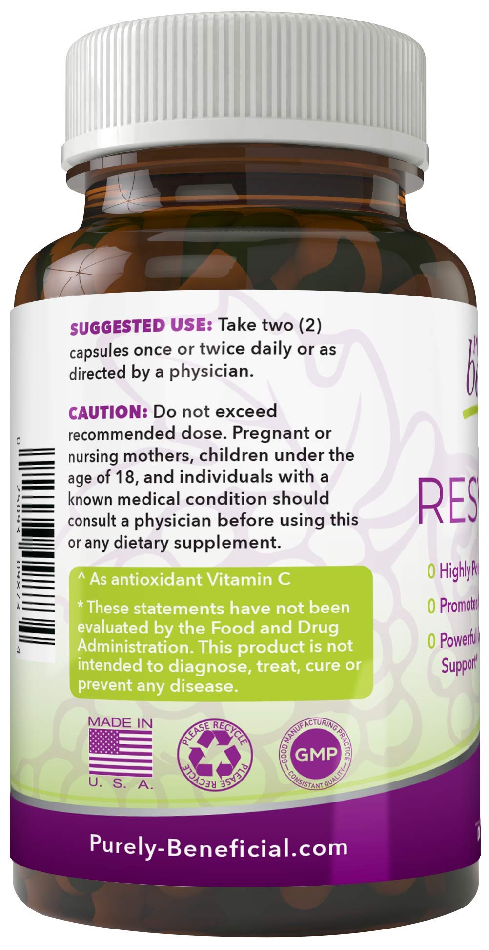 PURELY Beneficial Resveratrol1450 – 90-Day Supply, 1450mg per Serving, Anti-Aging & Cardiovascular Support