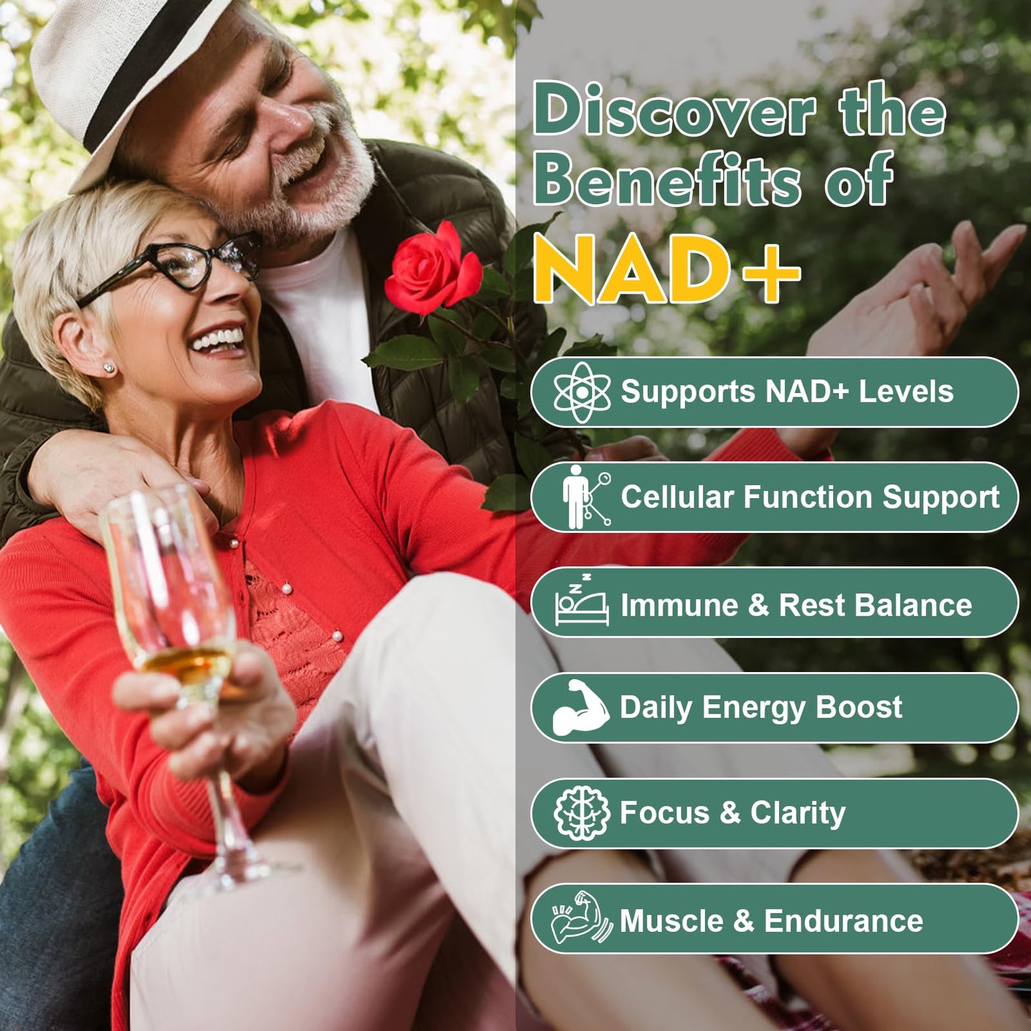 NAD Supplement 500mg - Pure Organic NAD+ for Women & Men | Trans-Resveratrol, CoQ10 & Quercetin
