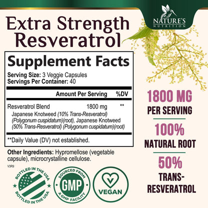 Resveratrol 1800mg - Extra Strength Antioxidants | Immune & Heart Health | 120 Vegan Capsules