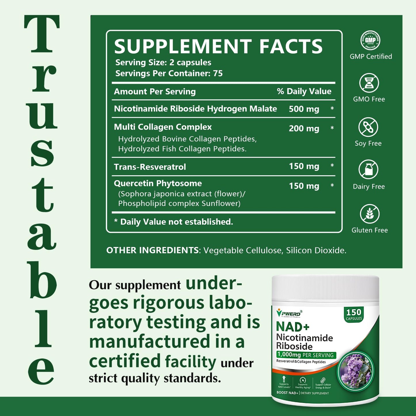 150 Caps NAD+ Trans-Resveratrol 1000mg – Pure Organic Liposomal NAD+ with Nicotinamide Riboside & Resveratrol for Women | Pwerd