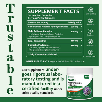 150 Caps NAD+ Trans-Resveratrol 1000mg – Pure Organic Liposomal NAD+ with Nicotinamide Riboside & Resveratrol for Women | Pwerd