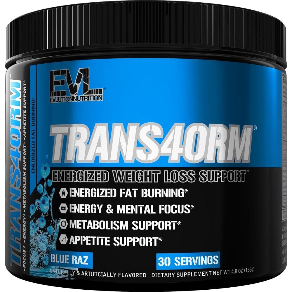 Trans4orm Thermogenic Fat Burner Powder – CLA, Carnitine, Alpha GPC | Blue Raz | Evlution Nutrition