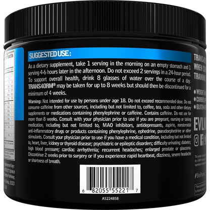 Trans4orm Thermogenic Fat Burner Powder – CLA, Carnitine, Alpha GPC | Blue Raz | Evlution Nutrition
