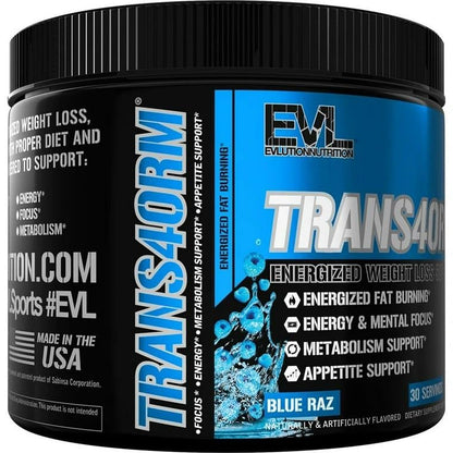 Trans4orm Thermogenic Fat Burner Powder – CLA, Carnitine, Alpha GPC | Blue Raz | Evlution Nutrition