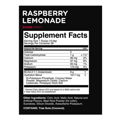 TransformHQ BCAA 2:1:1 Powder - Raspberry Lemonade, 28 Servings | Gluten Free, Non-GMO