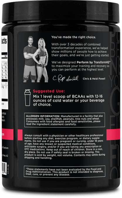 TransformHQ BCAA 2:1:1 Powder - Raspberry Lemonade, 28 Servings | Gluten Free, Non-GMO