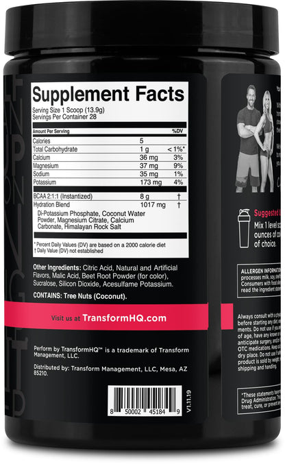 TransformHQ BCAA 2:1:1 Powder - Raspberry Lemonade, 28 Servings | Gluten Free, Non-GMO