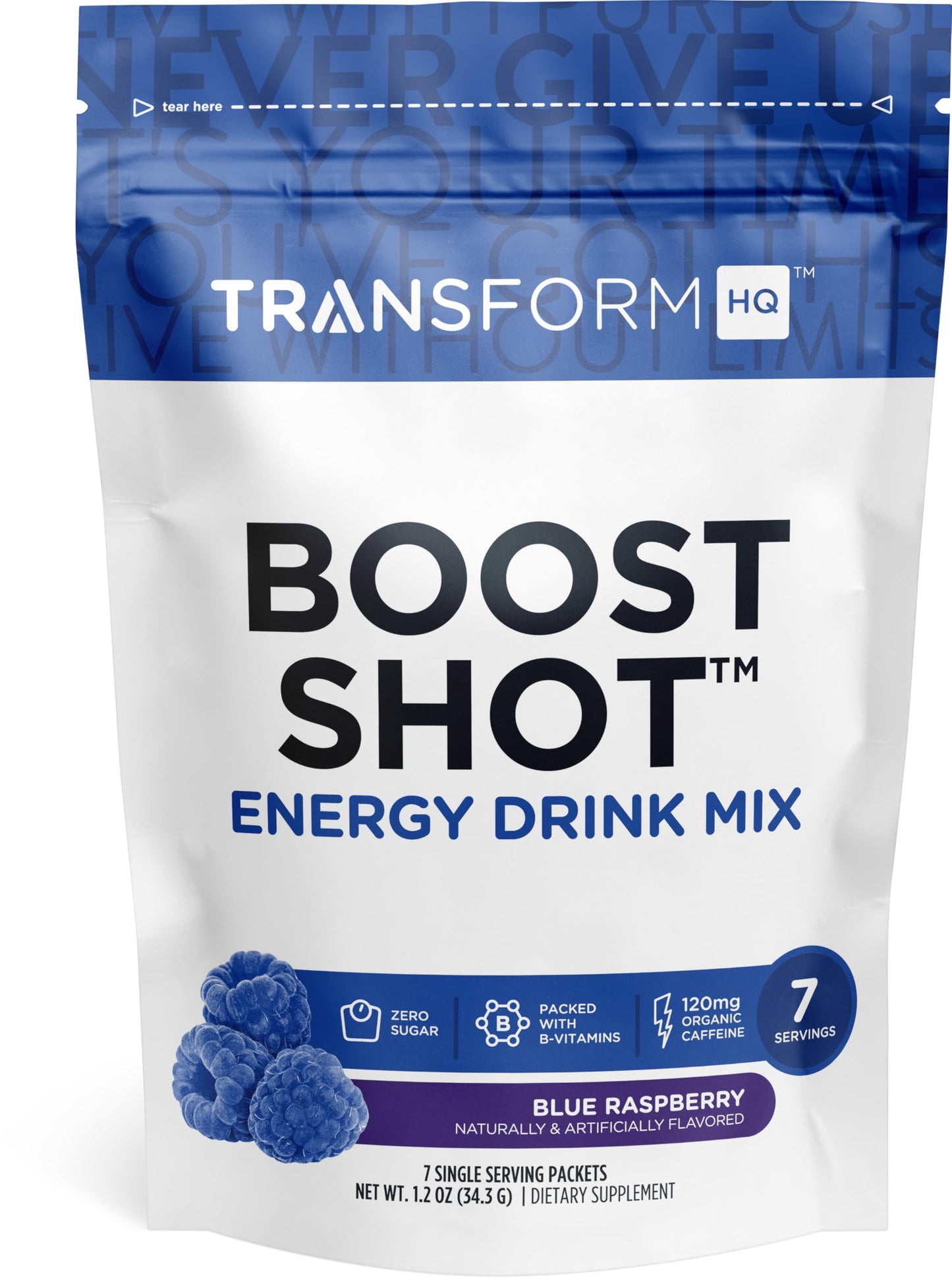 TransformHQ Boost Shot Powder Packets – Blue Raspberry, 7-Pack for Energy
