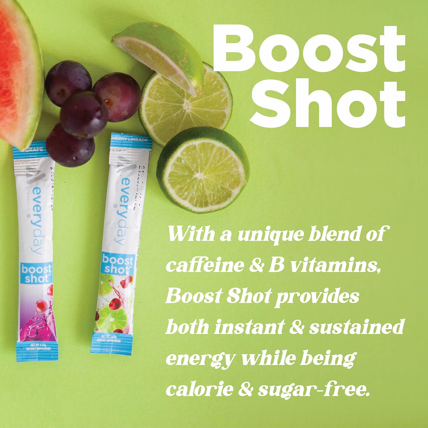 TransformHQ Boost Shot Powder Drink Sticks – Rocket Pop 7-Pack | Energy Supplements for Women & Men with Caffeine & B Vitamins (B12, B9, B6, B3)